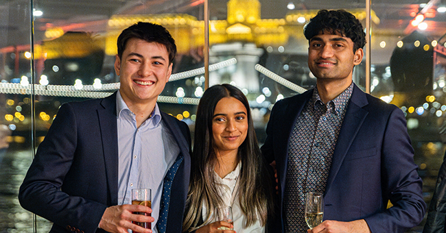 David Gough, Krupali Patel and David Koshy relishing some downtime afloat on a boat on the Danube River in Budapest.