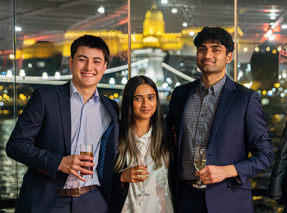 David Gough, Krupali Patel and David Koshy relishing some downtime afloat on a boat on the Danube River in Budapest.