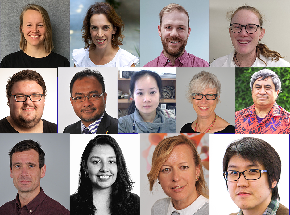 13 researcher headshots, female and male 