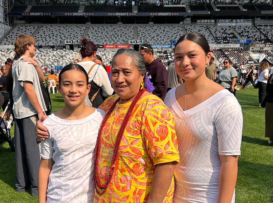 Performing at the Moana Nui Festival in March was a highlight for Tia, right. Performing alongside her cousin Shiah Taele and nana Naioka Pavihi, pictured, made it extra special, she says.