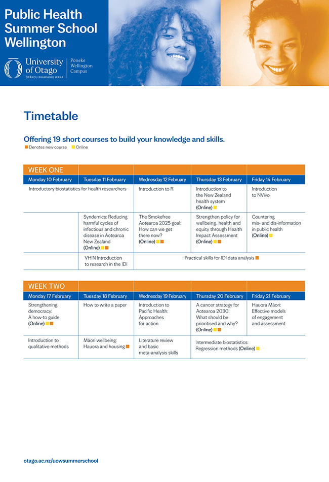 Public Health Summer School timetable