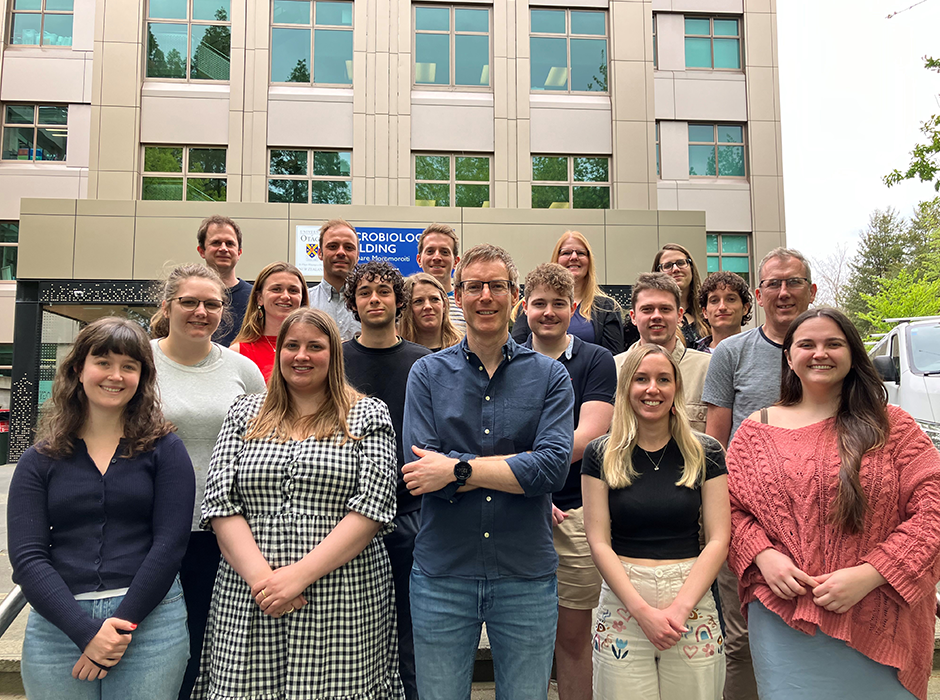 The Department of Microbiology and Immunology Phage-host interactions (Phi) laboratory, winners of this year’s Otago Research Group Award. Pictured back from left is, Simon Jackson, Jeremy Dubrulle, Nils Birkholz, Nicola Marechal, Leah Smith. Middle row: Natalie Kyte, Ella Redmond, Timothé Malaterre, Susie Warring, Joel Haste, George Warren, David Mayo-Muñoz, Rob Fagerlund. Front: Megan McLeod, Shaharn Cameron, Peter Fineran, Kate Harding, Holly Wakelin. Absent: Hazel Sisson.