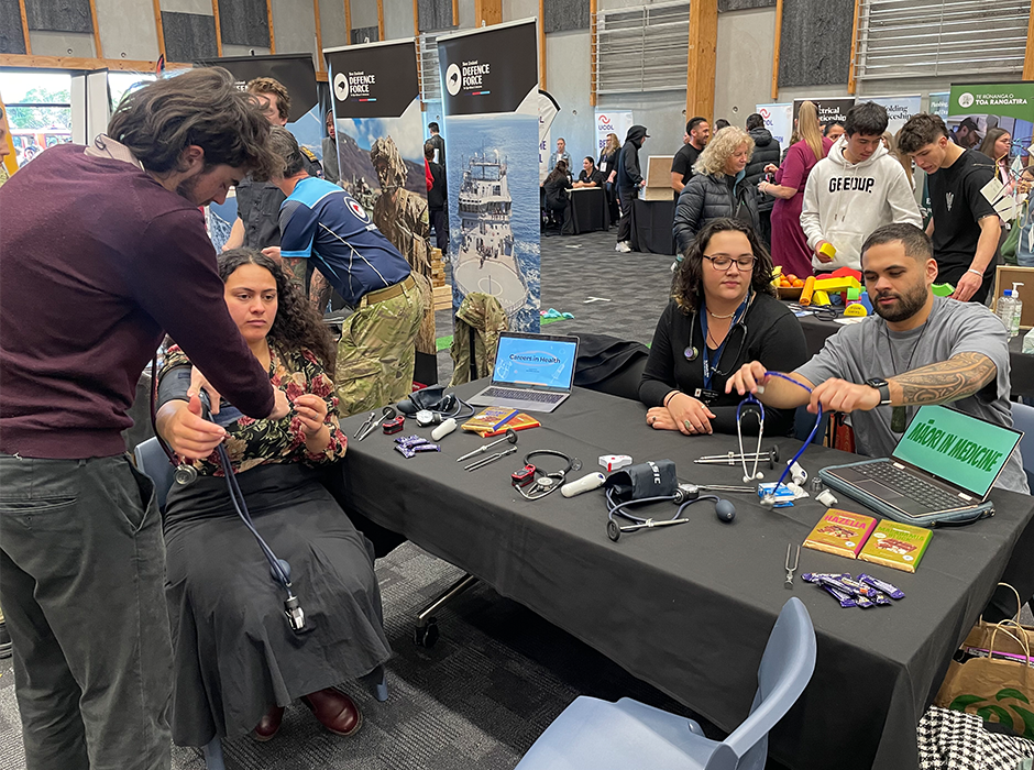 Sam Fraser, Iritana Bennett-Fakahau, Georgia Grant and Hotene Ngaropo-Tuia at the Ki te Āpōpō Rangatahi Expo last month. 