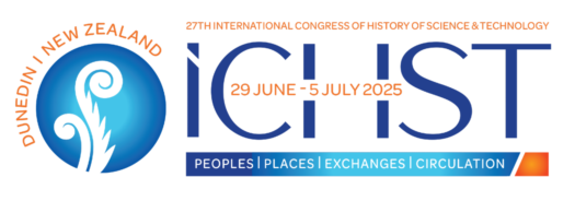 Logo text: 27th International Congress of History of Science and Technology, 29 June-5 July 2025, Dunedin New Zealand, Peoples, places, exchance, circulation. 