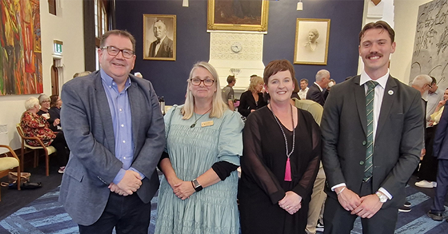 (Left to right): Vice-Chancellor Hon Grant Robertson, Director of Student Services Claire Gallop, Disability Information and Support Manager Melissa Lethaby, and alumnus Sean Prenter at the Disability Action Plan launch. 