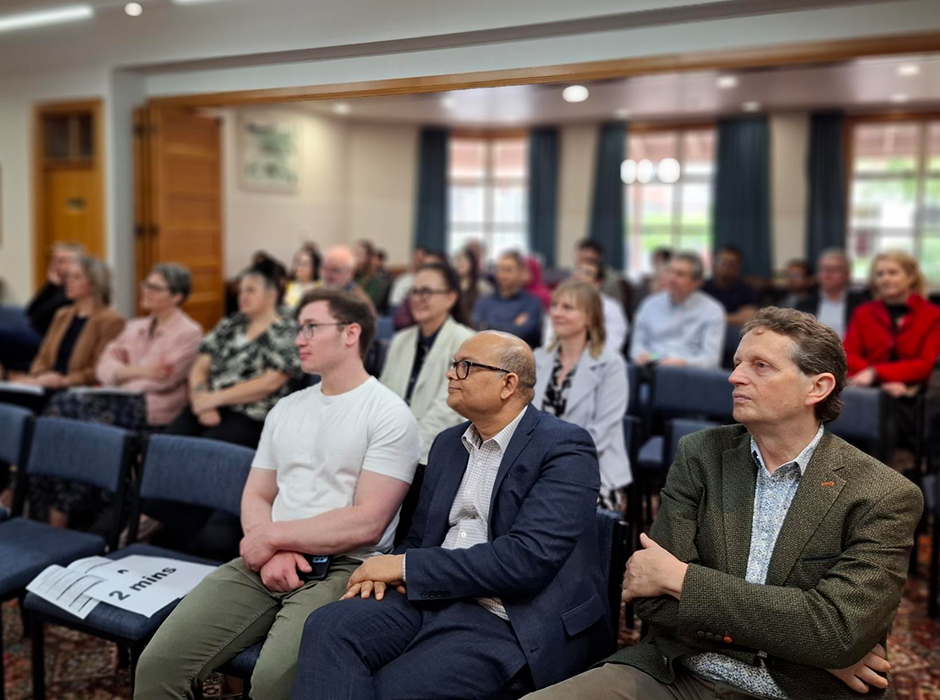 From left to right in the foreground: Dr Ian Liddle, Professor Shyamal Das, and Professor Bruce Russell at the Research Symposium which acknowledged the impact of Otago staff’s research collaborations.  