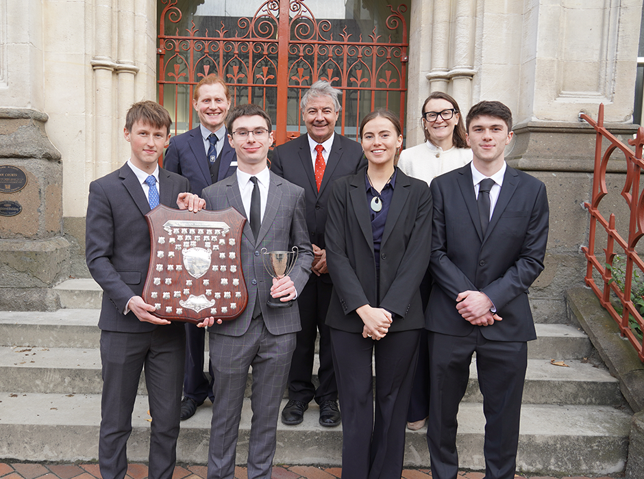 Judges and finalists from the Otago student law moot competition.