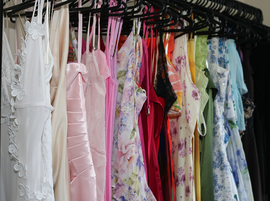 a rack of dresses