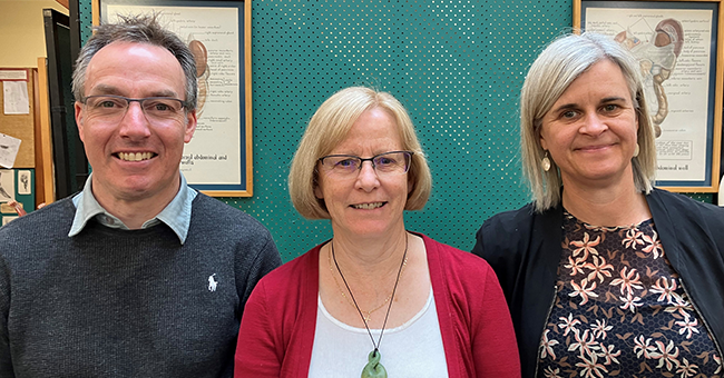 The three Otago researchers who have taken key roles on the International Federation of Associations of Anatomists, from left Dr Jon Cornwell, Professor Helen Nicholson and Professor Stephanie Woodley.