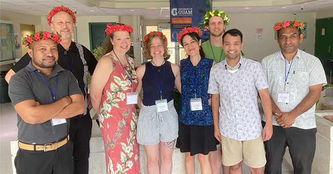 The University of Otago and University of Papua New Guinea (UPNG) team which attended SING Micronesia— from left to right: Nigani Willie, Phil Wilcox, Lisa Matisoo-Smith, Pascale Lubbe, Allison Miller, Murray Cadzow, Tristan Paulino and Paul Pumuye (UPNG). 