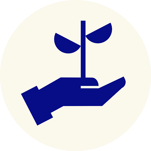 Blue hand holding plant icon