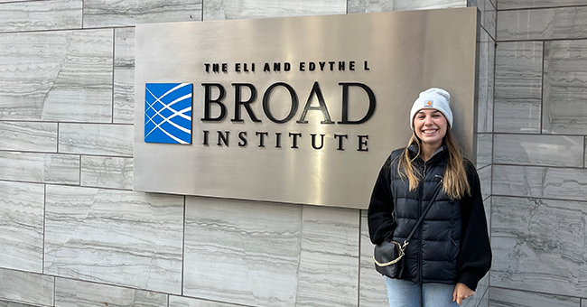 An Otago University student, Helena, outside the Broad Institute, in the USA. 