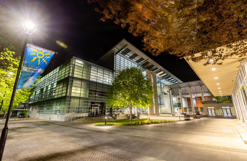 Otago library lit up at night time