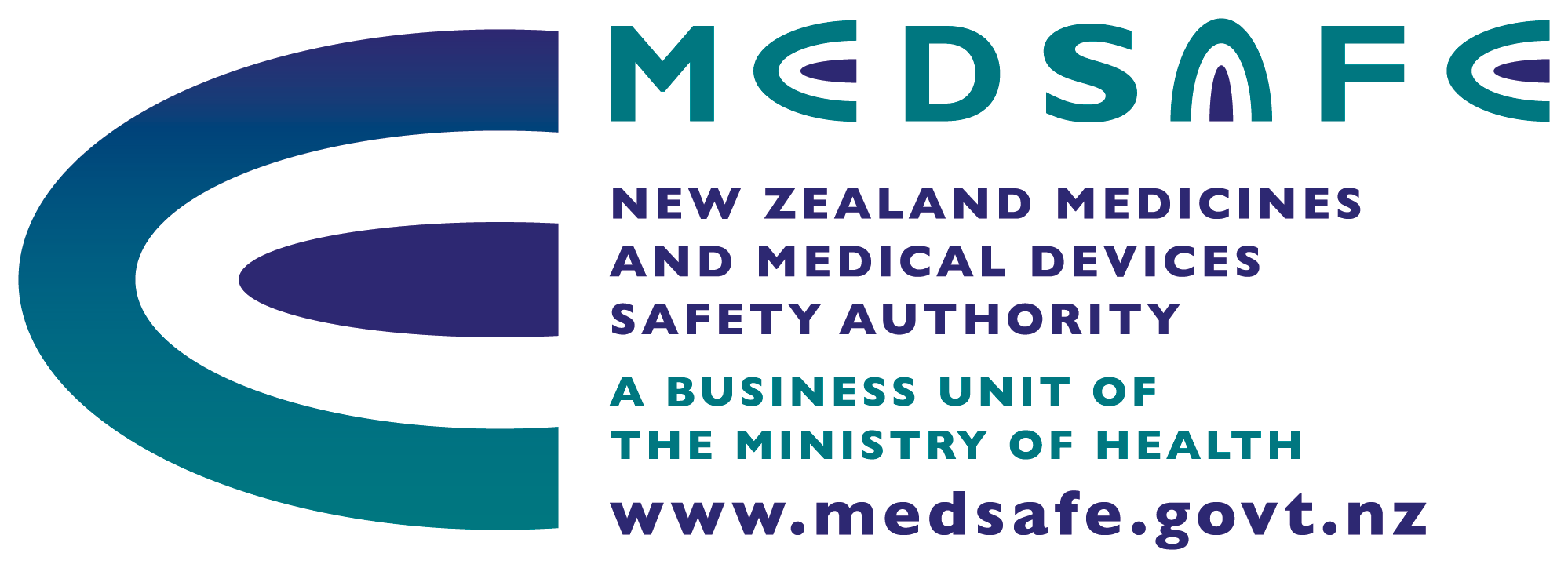 Logo text: Medsafe: New Zealand Medicines and Medical Devices Safety Authority, a business unit of the Ministry of Health, www.medsafe.govt.nz