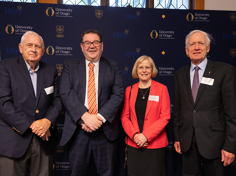 Current and former Vice-Chancellors at the Court of Benefactors function are from left Dr Graeme Fogelberg, current Vice-Chancellor Grant Robertson, Professor Helen Nichoson and Sir David Skegg.