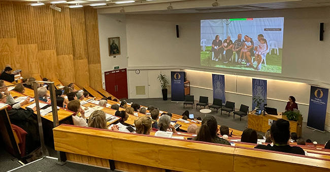 Head of UOC's Department of Māori Indigenous Health Innovation (MIHI) Dr Maira Patu, presenting at the Matariki Rangahau Series event at the campus's Rolleston Theatre.