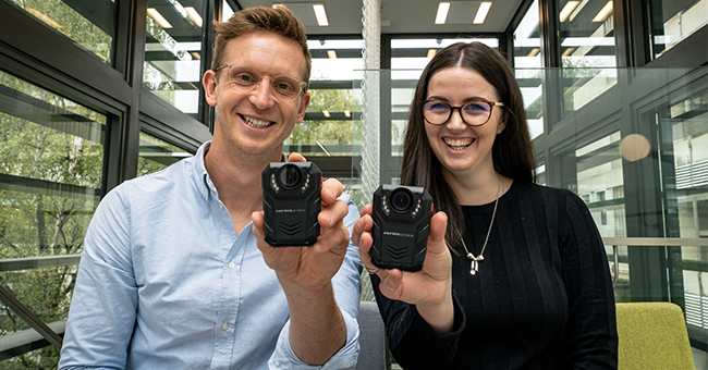 Brad Brosnan and Shay Ruby-Wickham with the infrared cameras used in the study. 