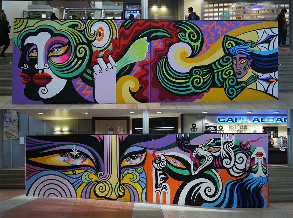 Two of the new murals in the Link.