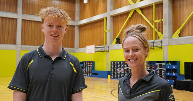 Unipol student employee Jacob Berquist and Marketing and Sustainability Leader Chris MacDonell