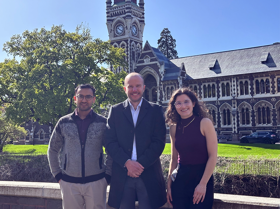 Associate Professor Allan Gamble (centre) with Dr Sushant Aryal (left) and Julia Camilli