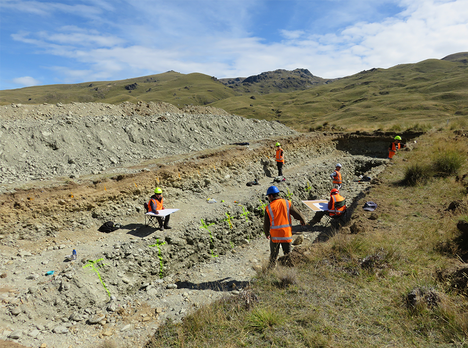 Researchers analyse layers in a trench near the Nevis-Cardrona Fault. 