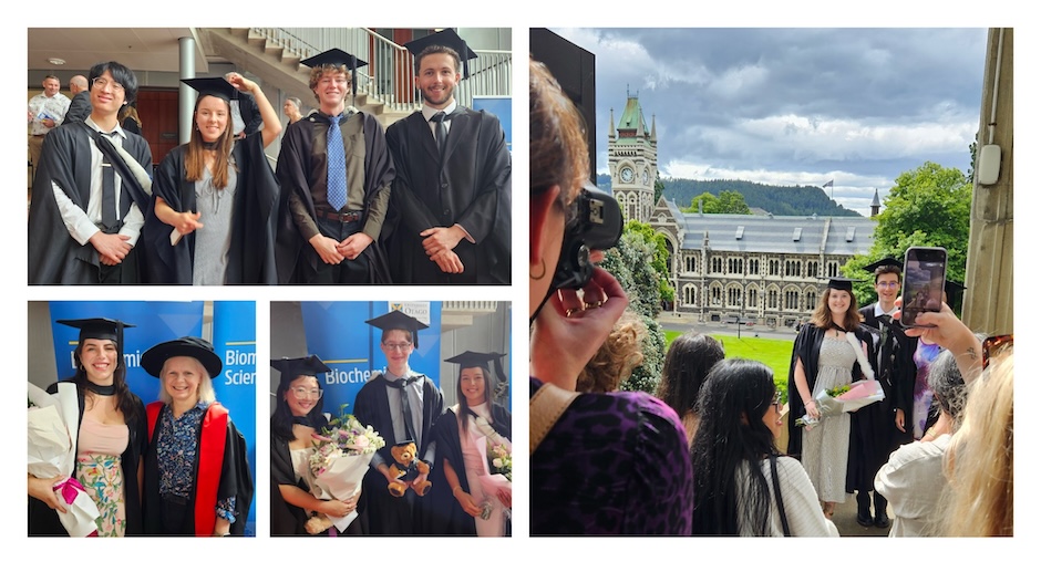 Composite image of photos of people in academic gowns posing for photographs