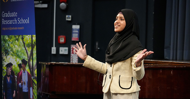 Arung on stage at the Grand Final, showing some of her expressive elan