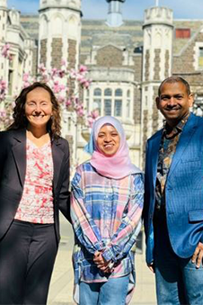 Arung sporting a post-thesis-submission glow, pictured with supervisors Associate Professor Helen Roberts and Dr Pallab Biswas.  