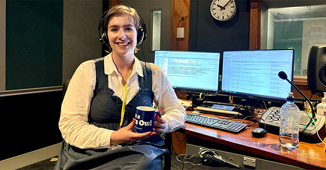 Bonnie Harrison in a radio studio