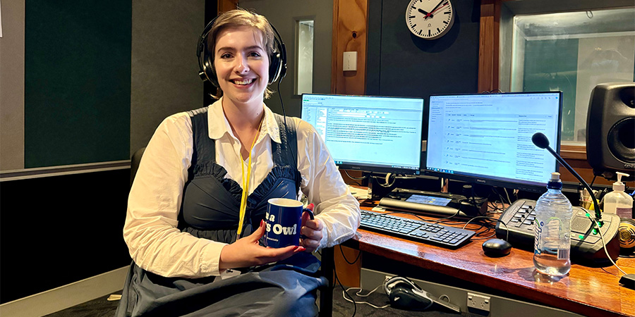 Bonnie Harrison in a radio studio