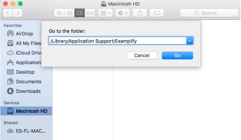 Screenshot showing another way of locating the exam folder in Finder